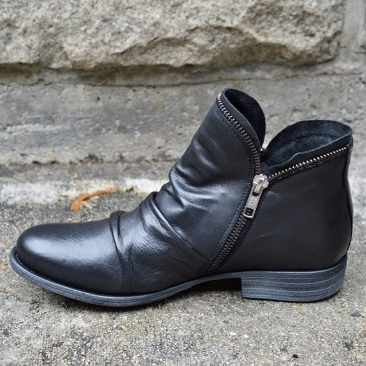 Women's Ruched Ankle Boots with Side Zip - Josie - Black