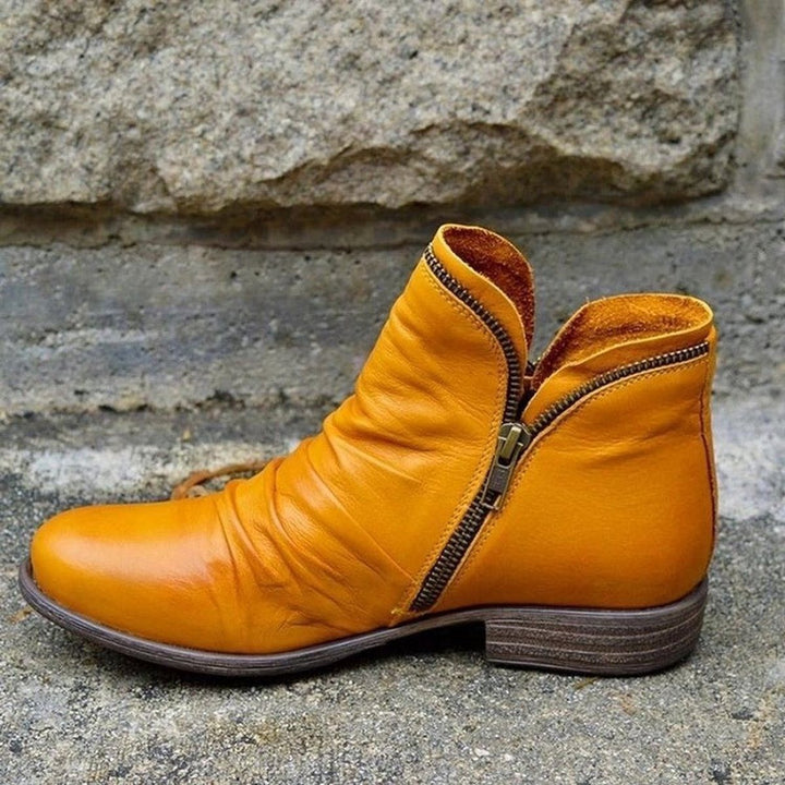 Women's Ruched Ankle Boots with Side Zip - Josie - Mustard
