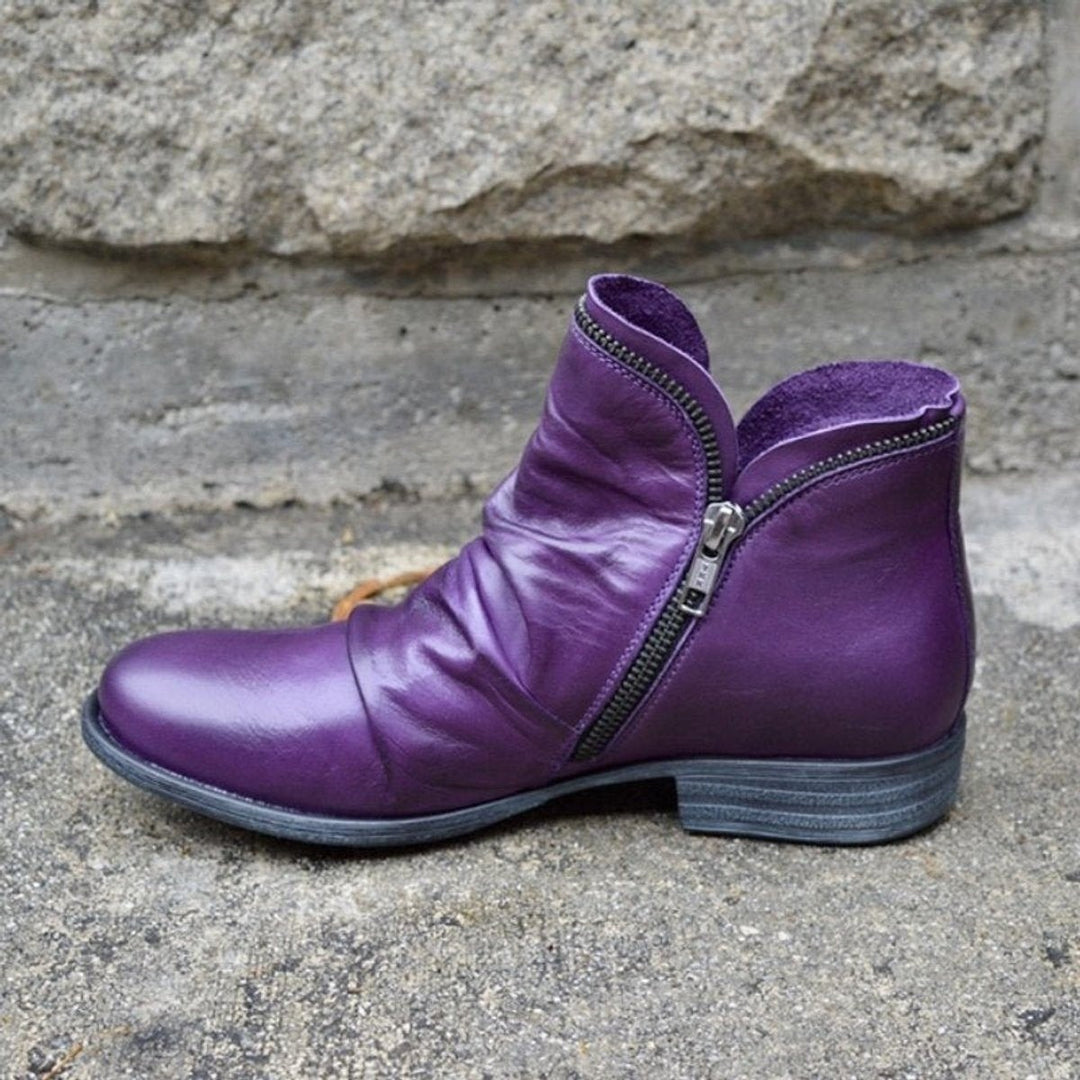 Women's Ruched Ankle Boots with Side Zip - Josie - Purple
