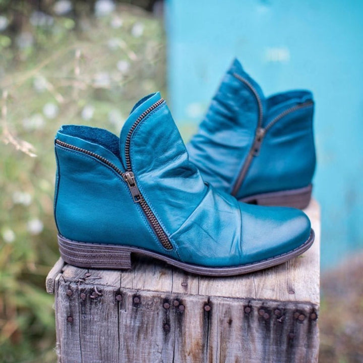 Women's Ruched Ankle Boots with Side Zip - Josie - Teal