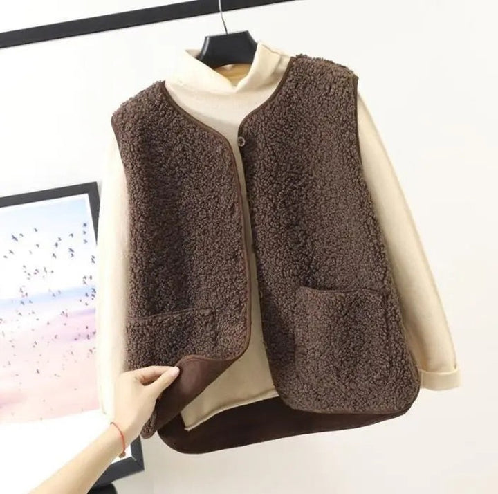 Women's Sherpa Vest with Button Front - Elodie - Brown