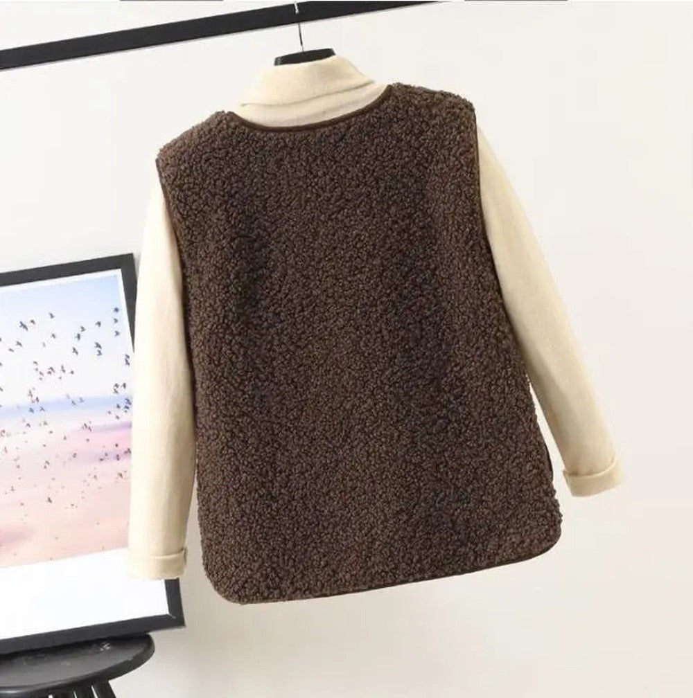 Women's Sherpa Vest with Button Front - Elodie - Brown