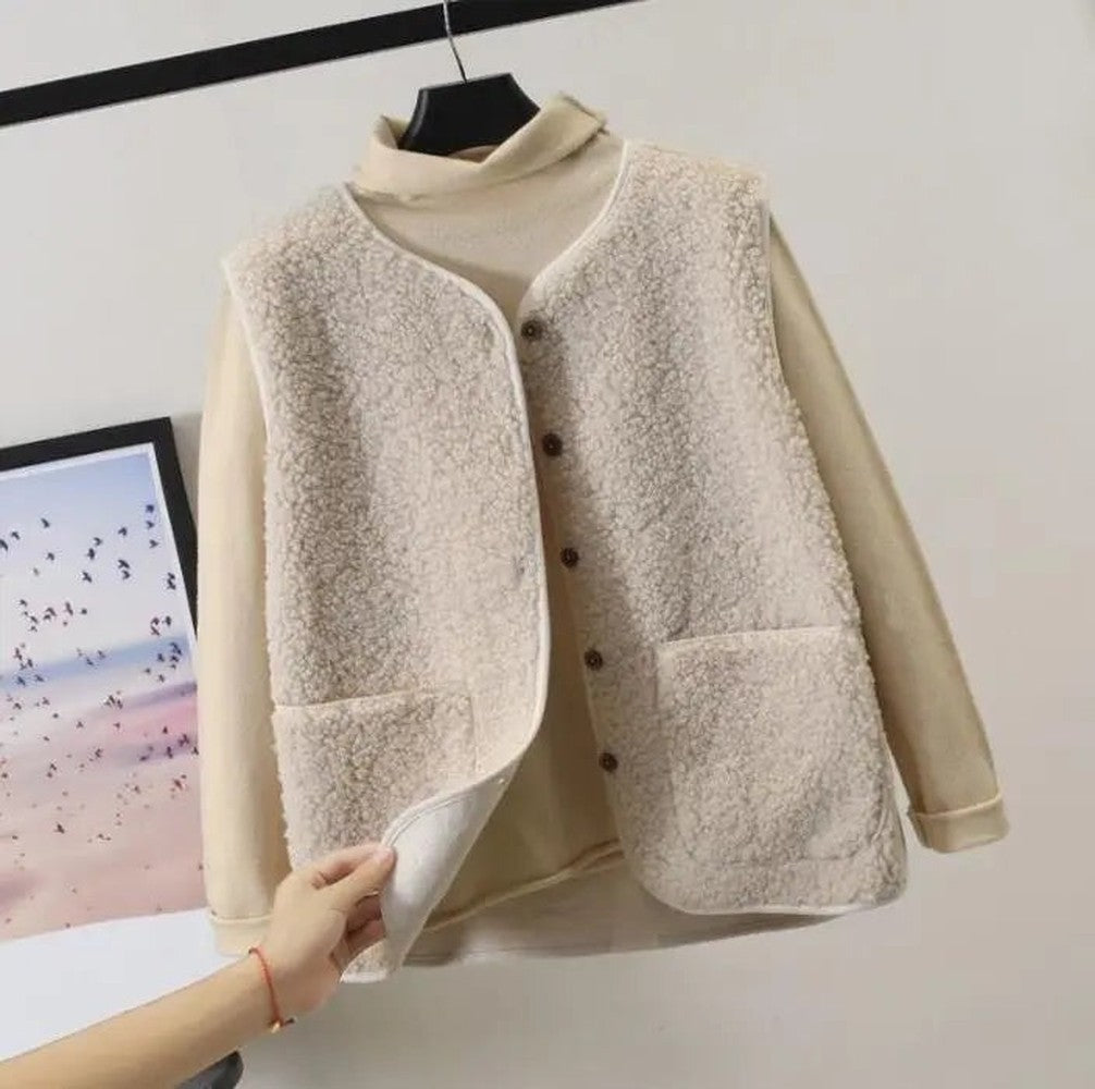 Women's Sherpa Vest with Button Front - Elodie - Cream