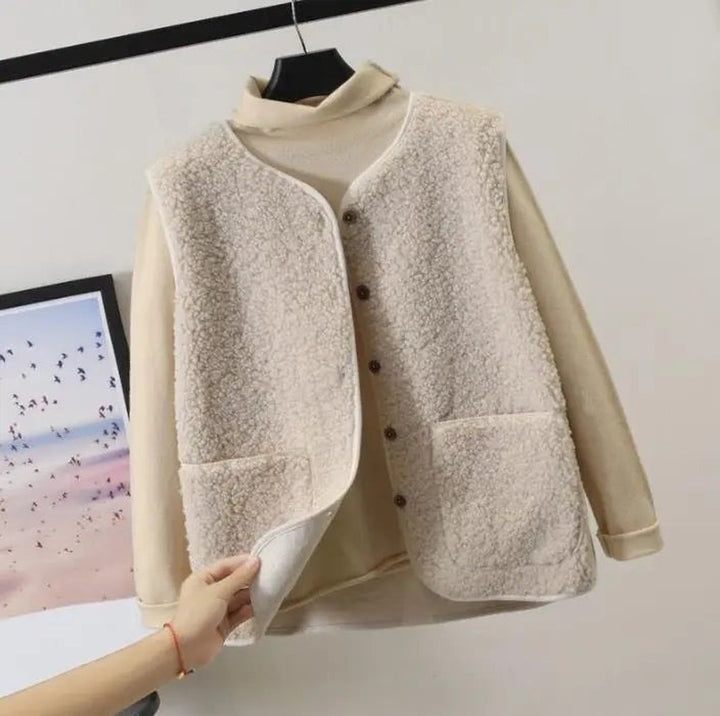 Women's Sherpa Vest with Button Front - Elodie - Cream