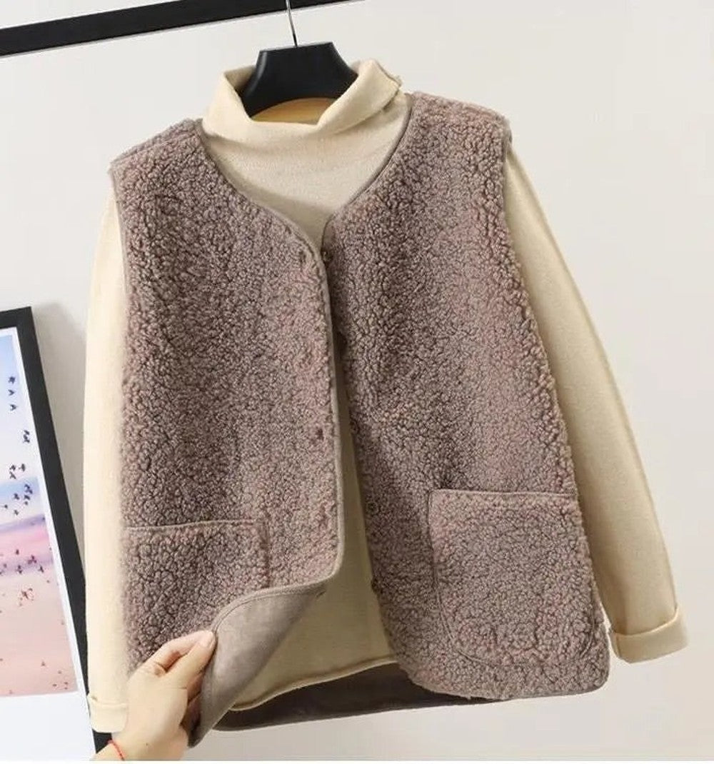 Women's Sherpa Vest with Button Front - Elodie - Mocha