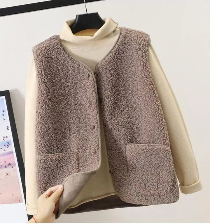 Women's Sherpa Vest with Button Front - Elodie - Mocha