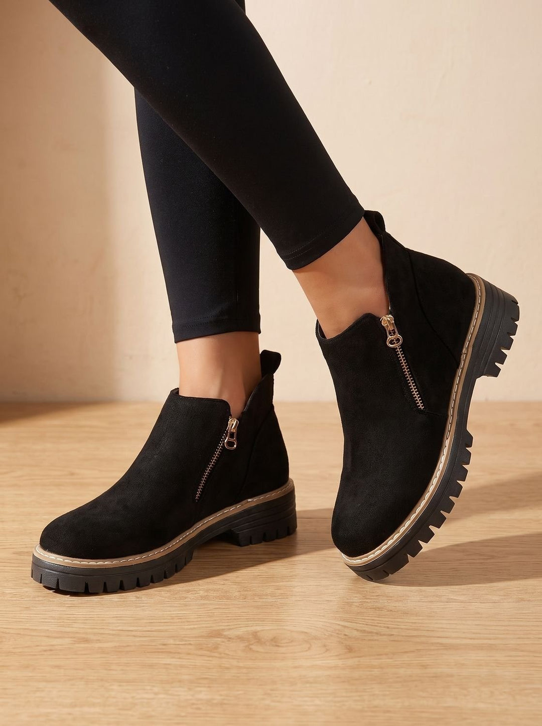 Women's Side Zip Ankle Boots with Lug Sole - Sloane - Black