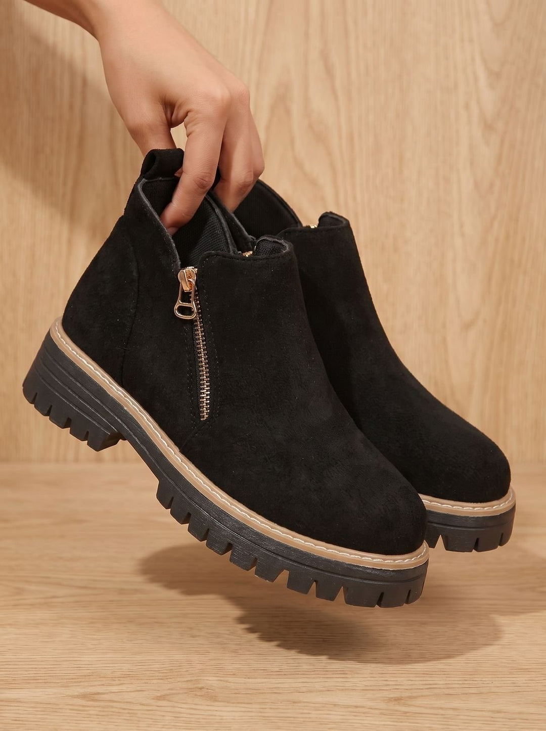 Women's Side Zip Ankle Boots with Lug Sole - Sloane - Black