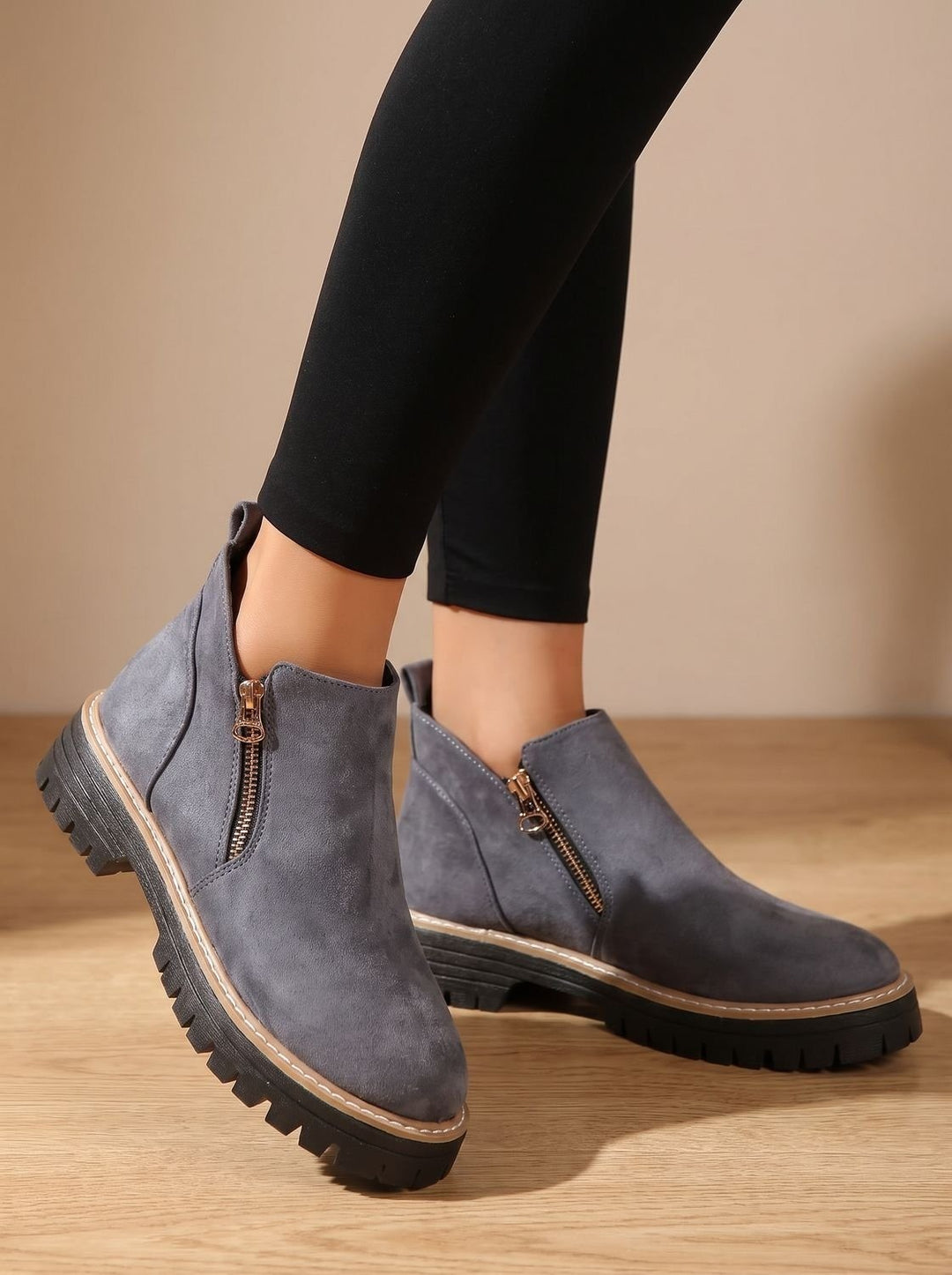 Women's Side Zip Ankle Boots with Lug Sole - Sloane - Gray