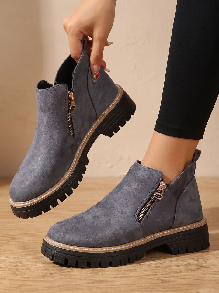 Women's Side Zip Ankle Boots with Lug Sole - Sloane - Gray