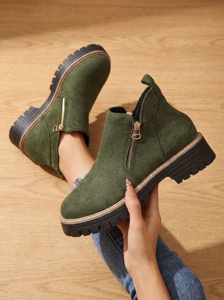 Women's Side Zip Ankle Boots with Lug Sole - Sloane - Green