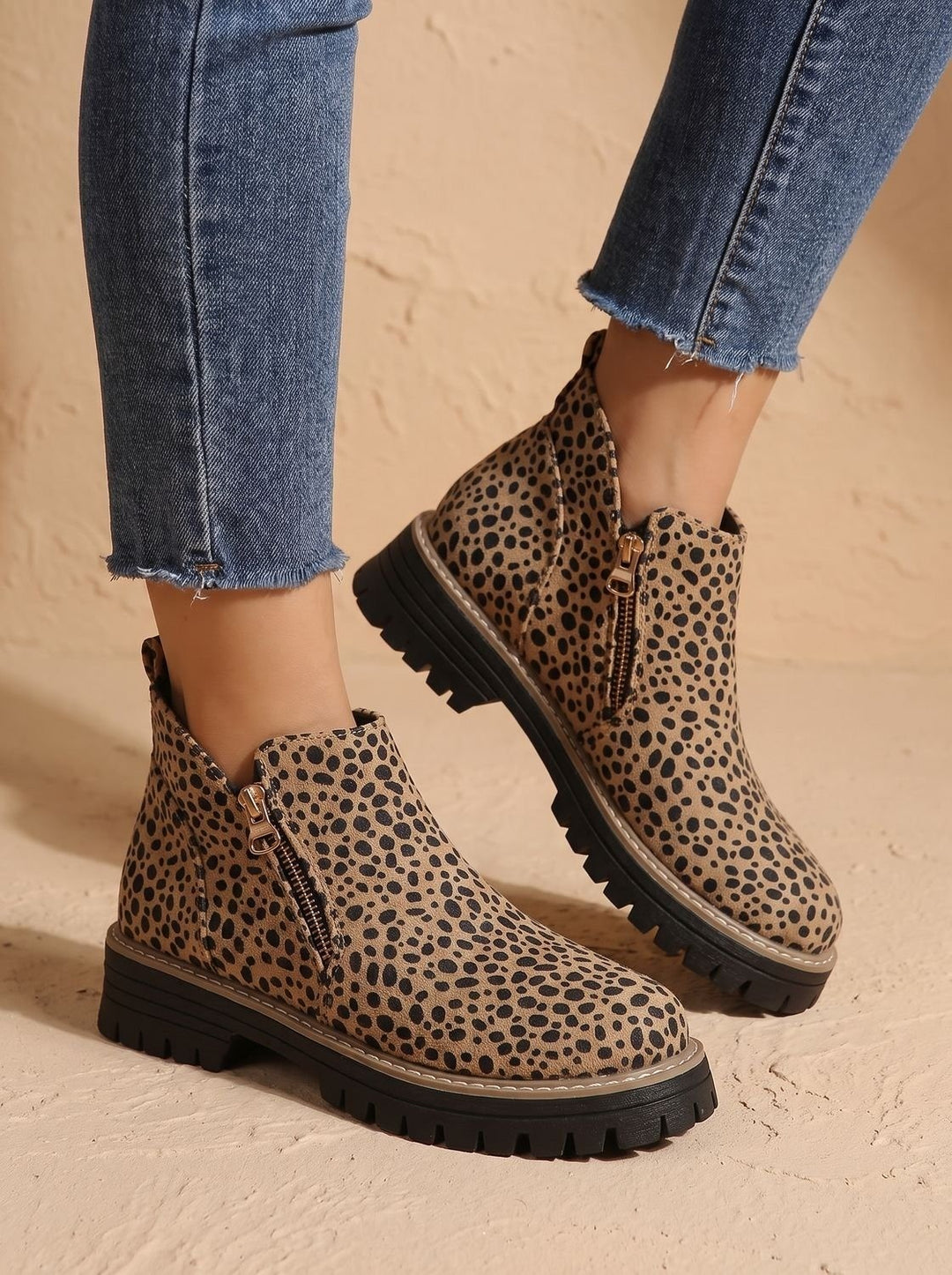 Women's Side Zip Ankle Boots with Lug Sole - Sloane - Leopard