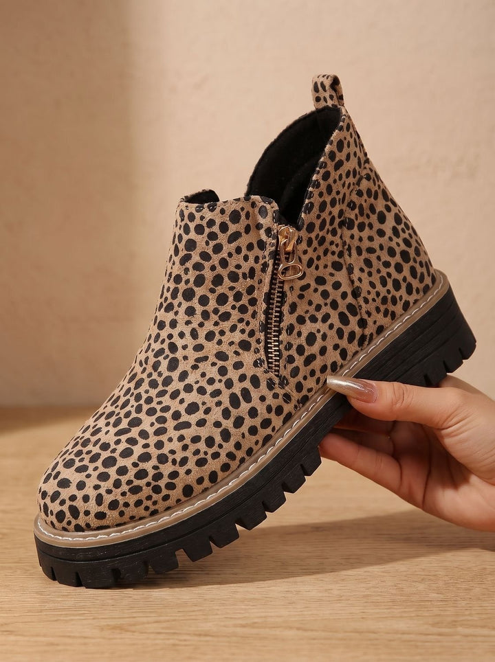 Women's Side Zip Ankle Boots with Lug Sole - Sloane - Leopard