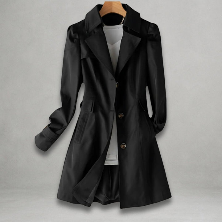 Women's Single Breasted Trench Coat with Pockets - Stella - Black