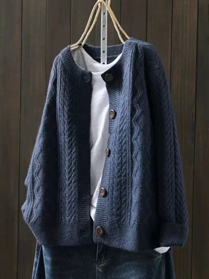 Women's Slouchy Cable Knit Cardigan with Big Buttons - Isla - Navy