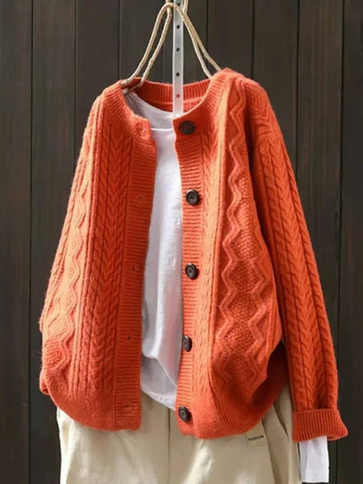 Women's Slouchy Cable Knit Cardigan with Big Buttons - Isla - Orange