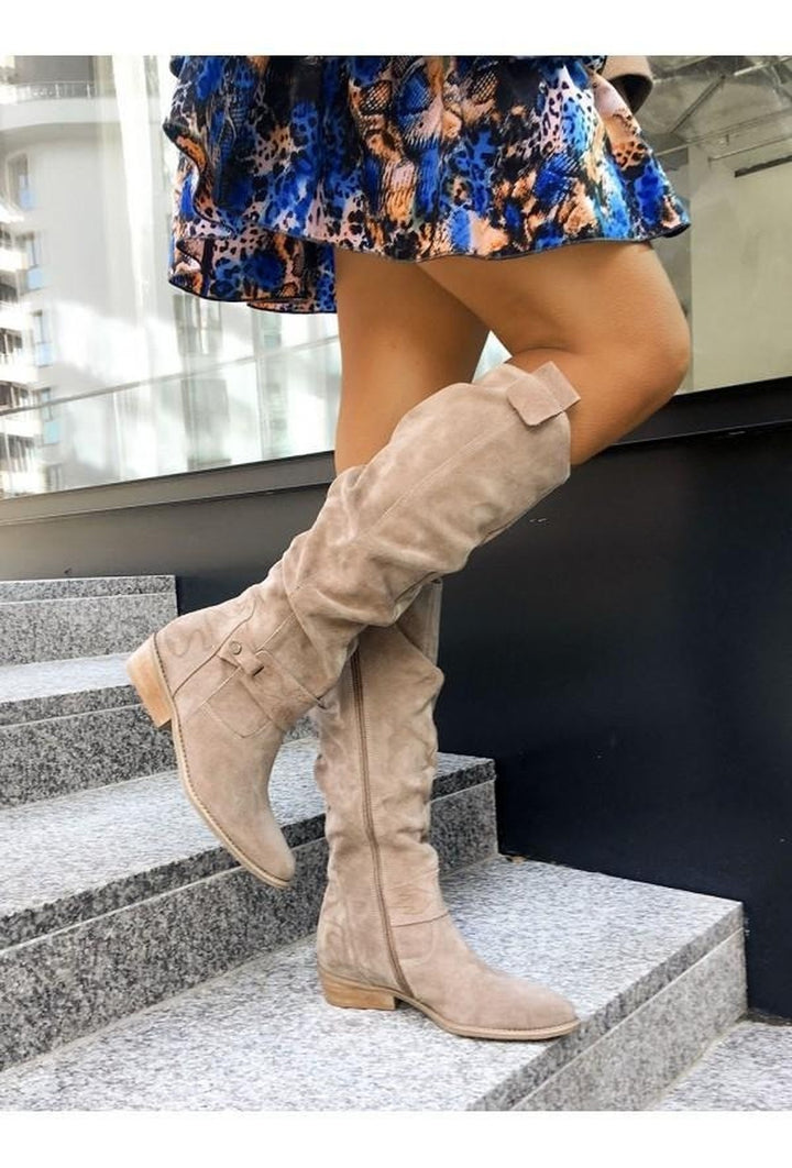 Women's Slouchy Knee High Boots - Imogen - Beige