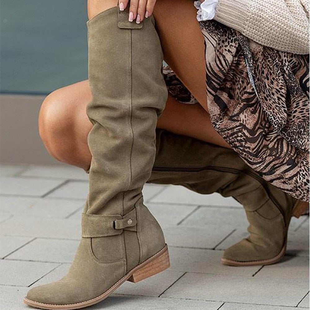 Women's Slouchy Knee High Boots - Imogen - Olive