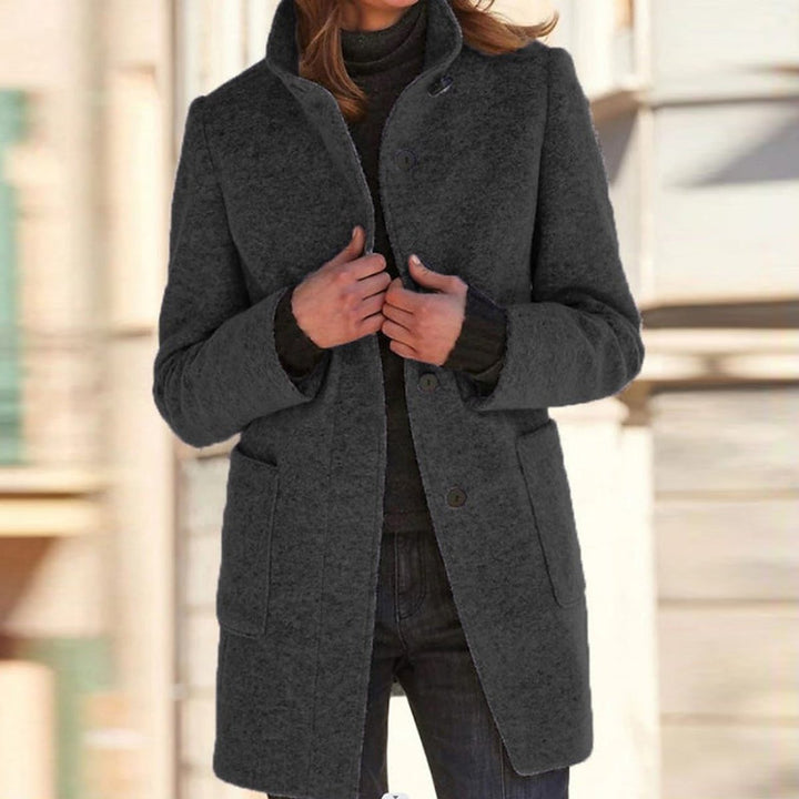 Women's Stand Collar Coat with Button Front - Orla - Charcoal