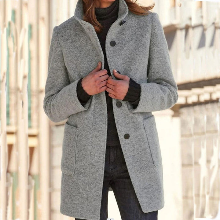 Women's Stand Collar Coat with Button Front - Orla - Gray