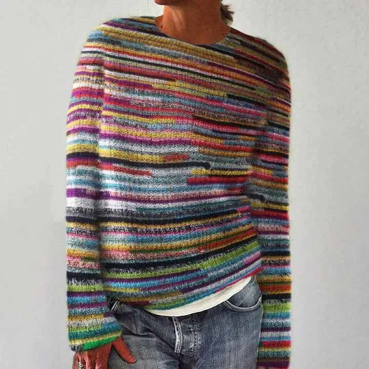 Women's Striped Long Sleeve Sweater - Selma - Multicolor