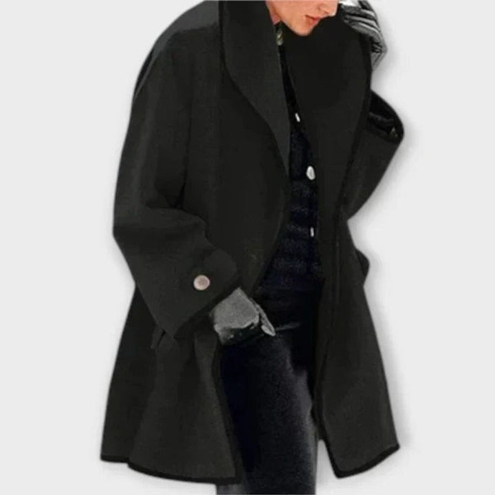 Women's Swing Coat with Contrast Trim - Romy - Black