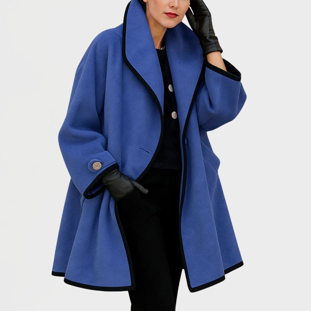 Women's Swing Coat with Contrast Trim - Romy - Cobalt