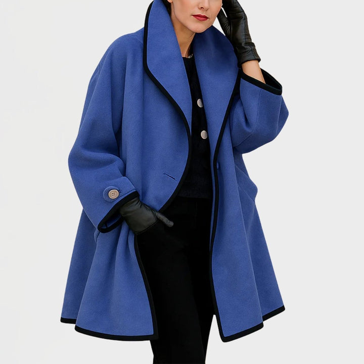 Women's Swing Coat with Contrast Trim - Romy - Cobalt