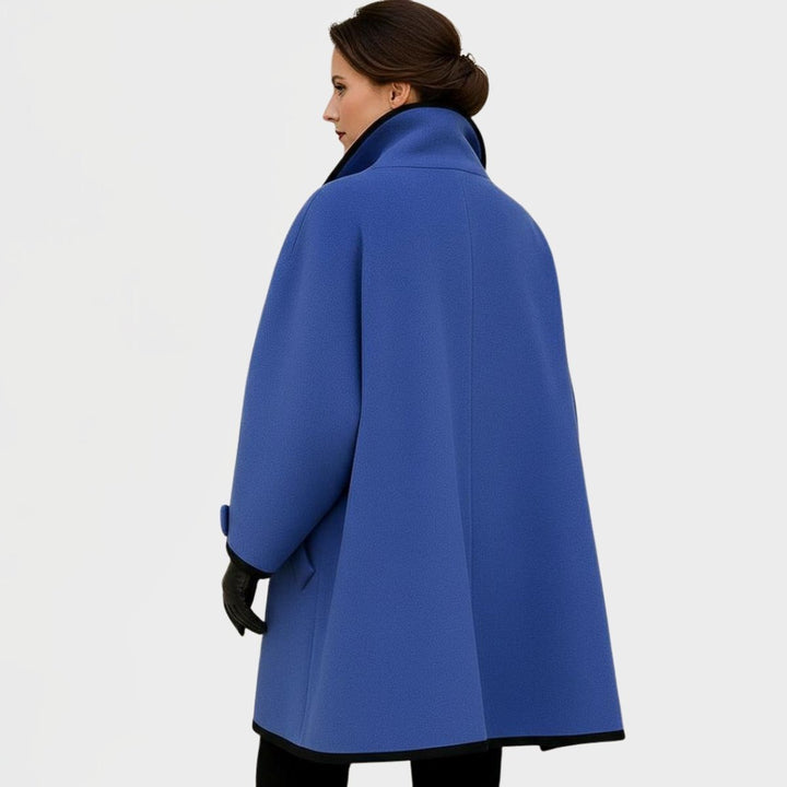 Women's Swing Coat with Contrast Trim - Romy - Cobalt