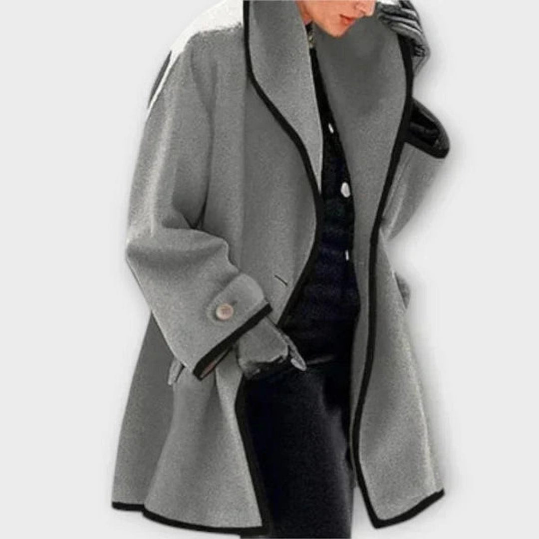 Women's Swing Coat with Contrast Trim - Romy - Gray