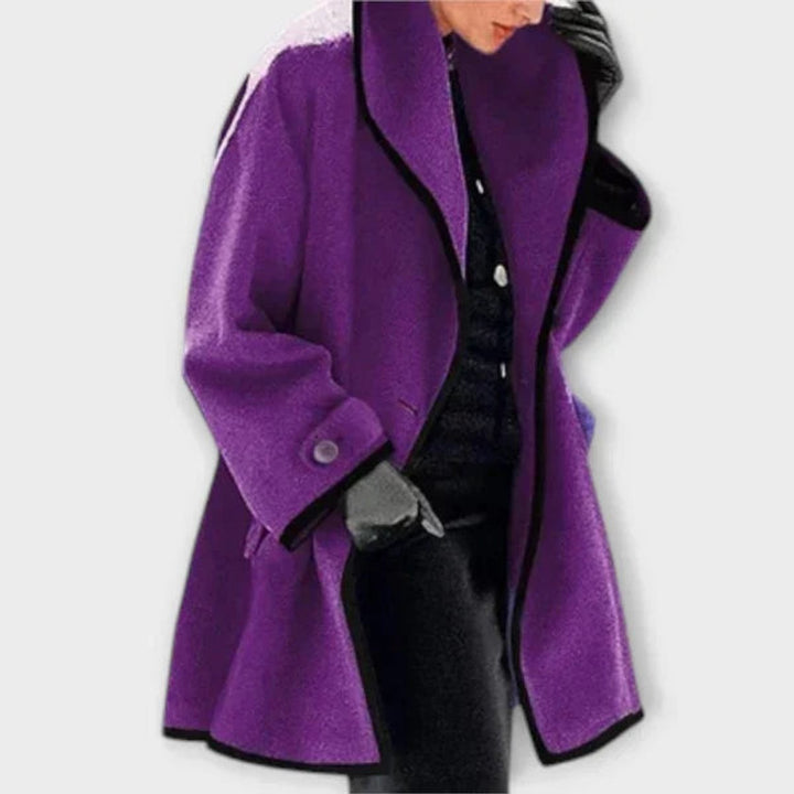 Women's Swing Coat with Contrast Trim - Romy - Purple