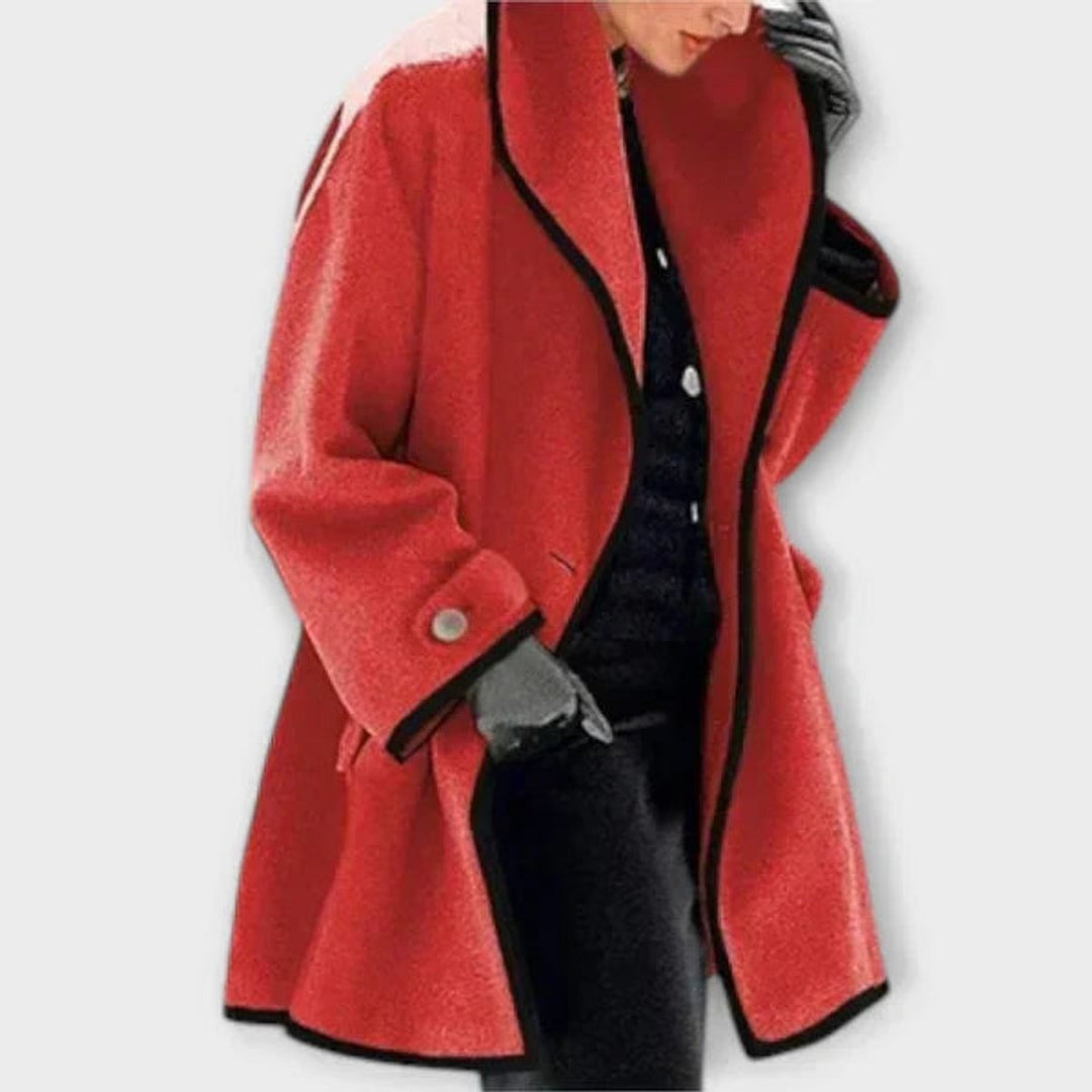 Women's Swing Coat with Contrast Trim - Romy - Red