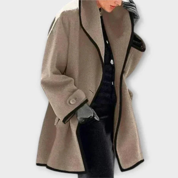 Women's Swing Coat with Contrast Trim - Romy - Taupe