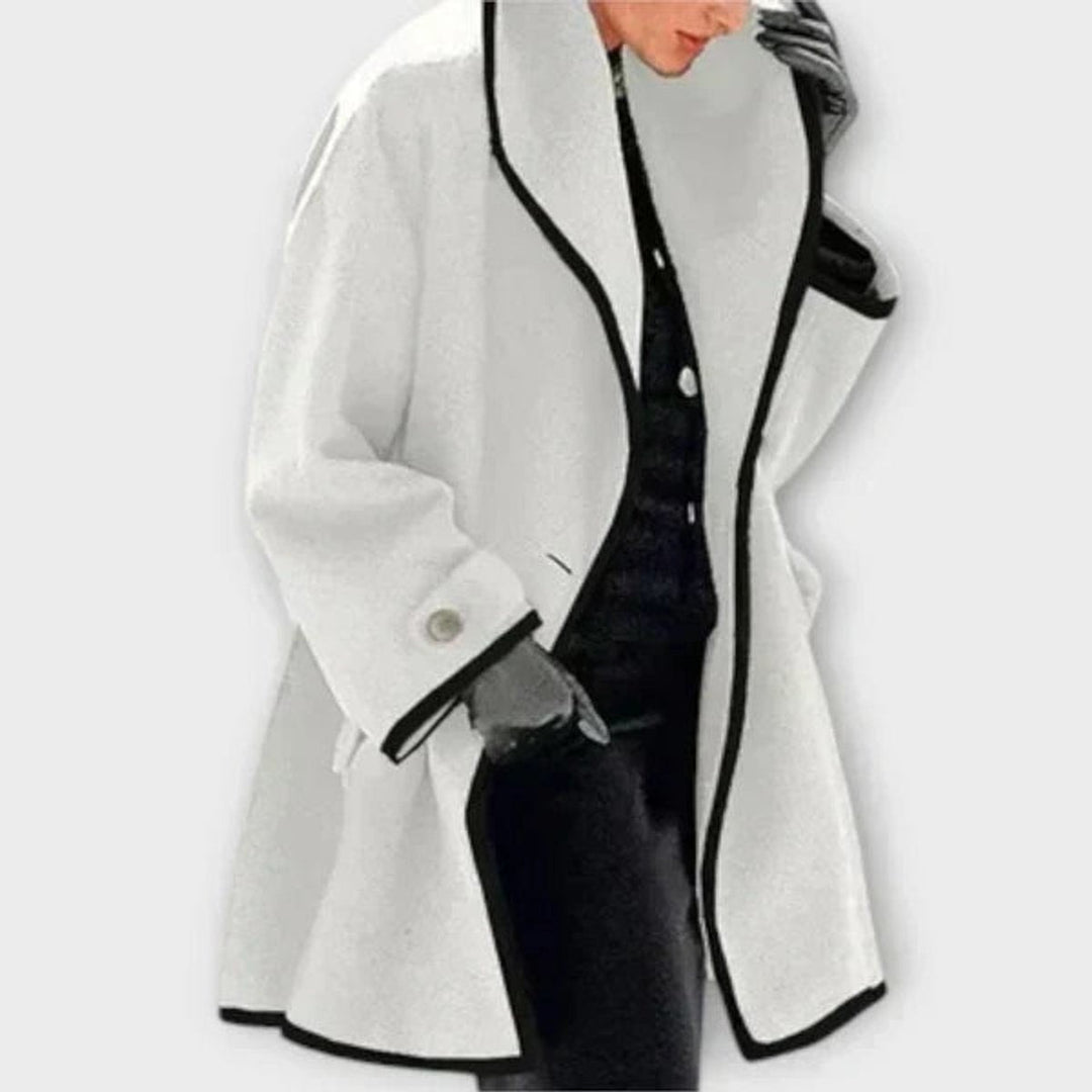 Women's Swing Coat with Contrast Trim - Romy - White