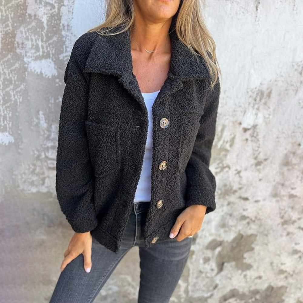 Women's Teddy Jacket with Chest Pockets - Ivy - Black