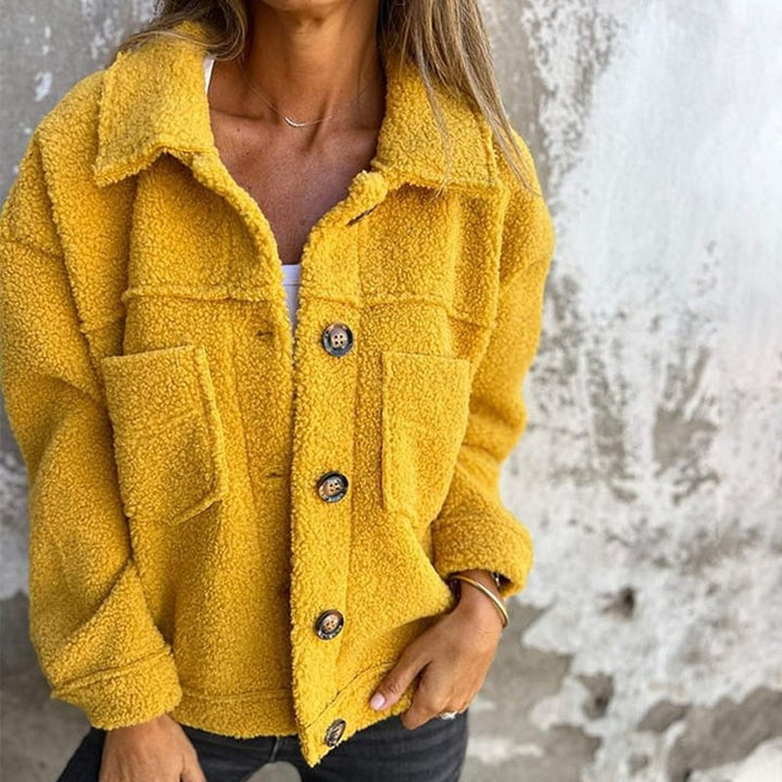 Women's Teddy Jacket with Chest Pockets - Ivy - Mustard