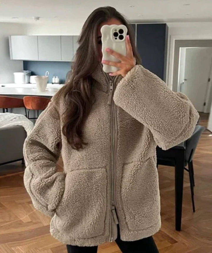 Women's Teddy Jacket with High Neck - Estelle - Bronze