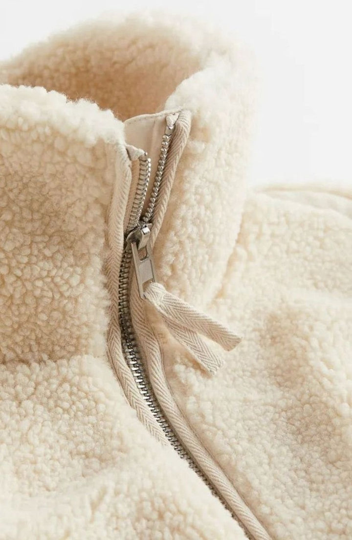 Women's Teddy Jacket with High Neck - Estelle - White