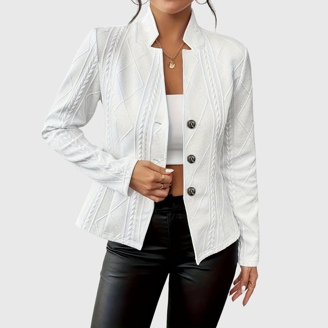 Women's Textured Blazer with Stand Collar - Carmen - White