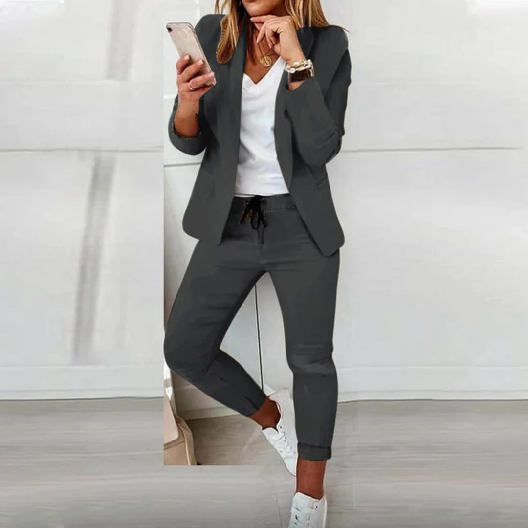 Women's Two Piece Blazer Set with Jogger Pants - Grace - Charcoal