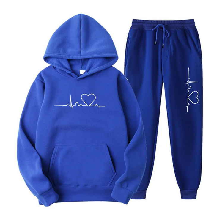 Women's Two Piece Jogger Set with Heartbeat Hoodie - Bess - Blue