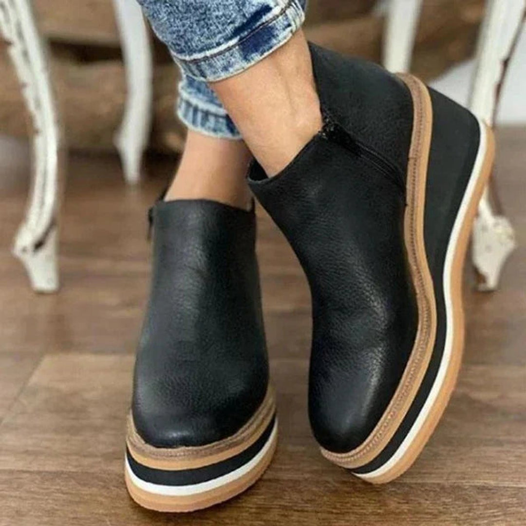 Women's Wedge Ankle Boots with Side Zip - Thea - Black