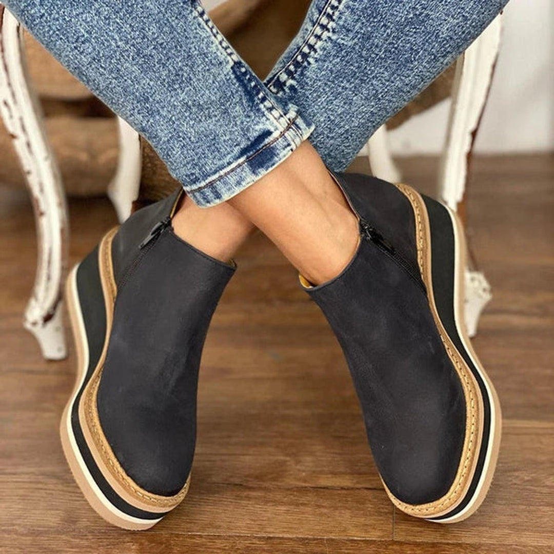 Women's Wedge Ankle Boots with Side Zip - Thea - Black