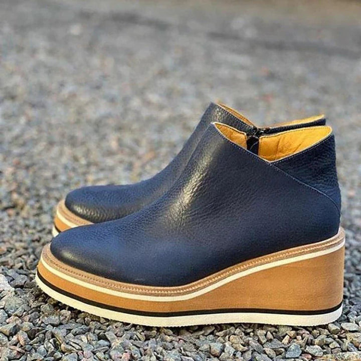 Women's Wedge Ankle Boots with Side Zip - Thea - Navy