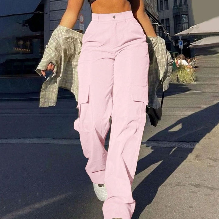 Women's Wide Leg Cargo Pants with Flap Pockets - Lorelei - Pink