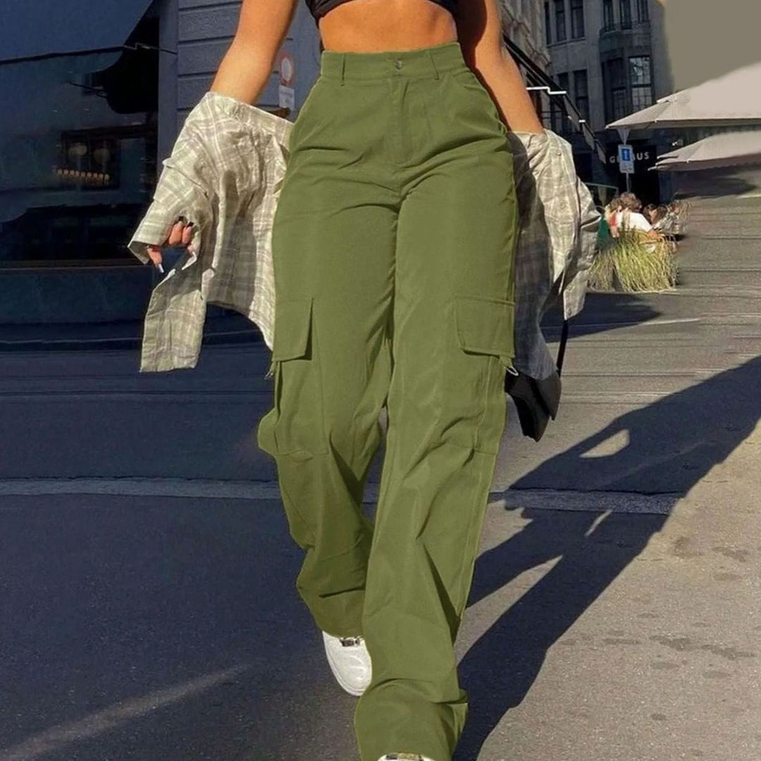 Women's Wide Leg Cargo Pants with Flap Pockets - Lorelei - Sage